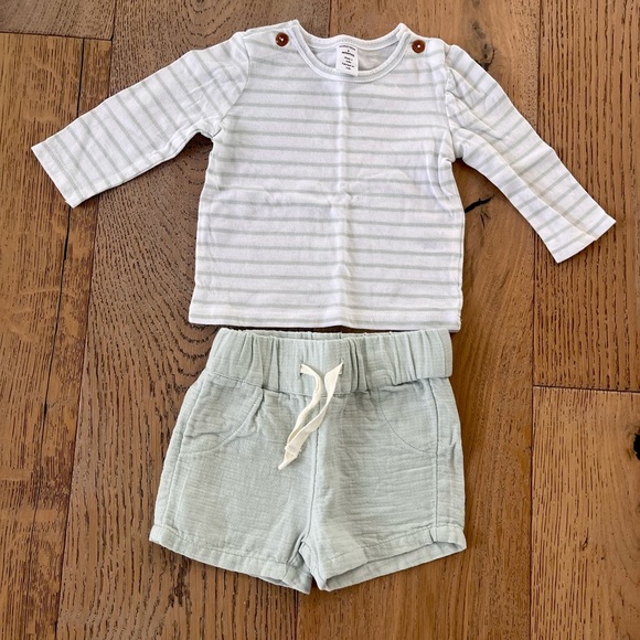 NWOT Nordstrom Baby Short Long Sleeve Summer Set 3 months Sage 100% cotton - Picture 1 of 6